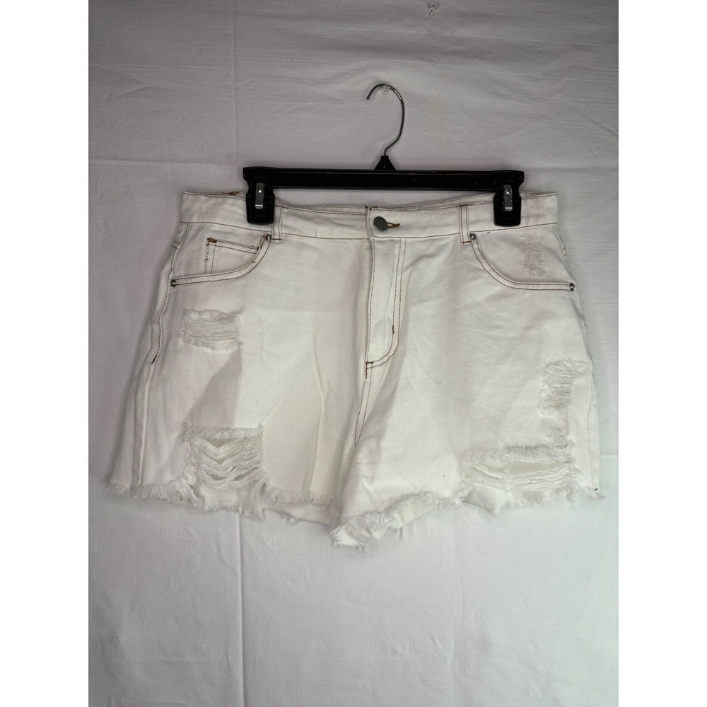 12TH TRIBE Womens White Distressed Denim Cutoff Shorts Size L‎ Raw Hem